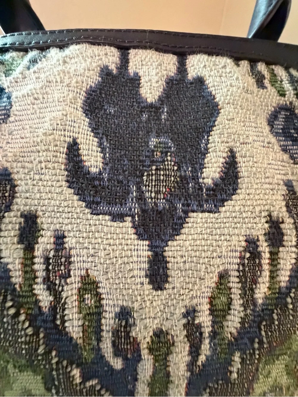 Tory Burch Olive Green, Navy and Cream Tapestry Tote with Dust Bag & long strap